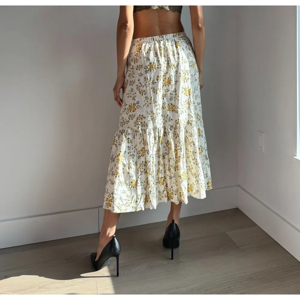Joie Ditsy Floral Tiered Midi Skirt Boho Cottagecore Sunflowers‎ - Picture 3 of 6
